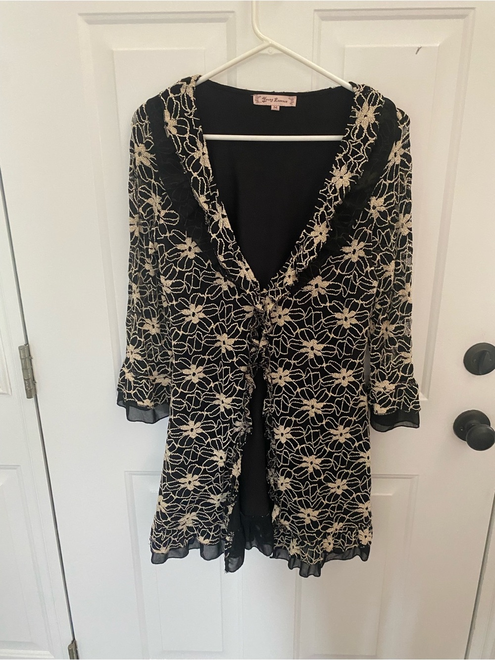 Young Essence Black and Beige Floral Lace Blazer Jacket
